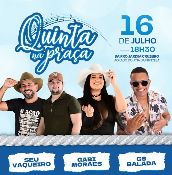 Quinta na Praça leva música e entretenimento ao Jardim Cruzeiro nesta quinta-feira (16)