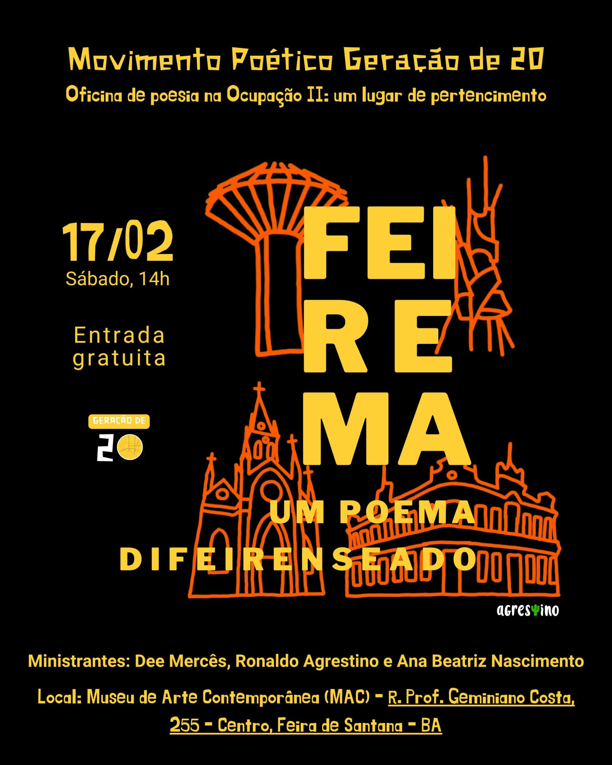 O Movimento Poético Geração de 20 realiza oficina de poesia no Museu de Arte Contemporânea (MAC) próximo dia 17 fevereiro