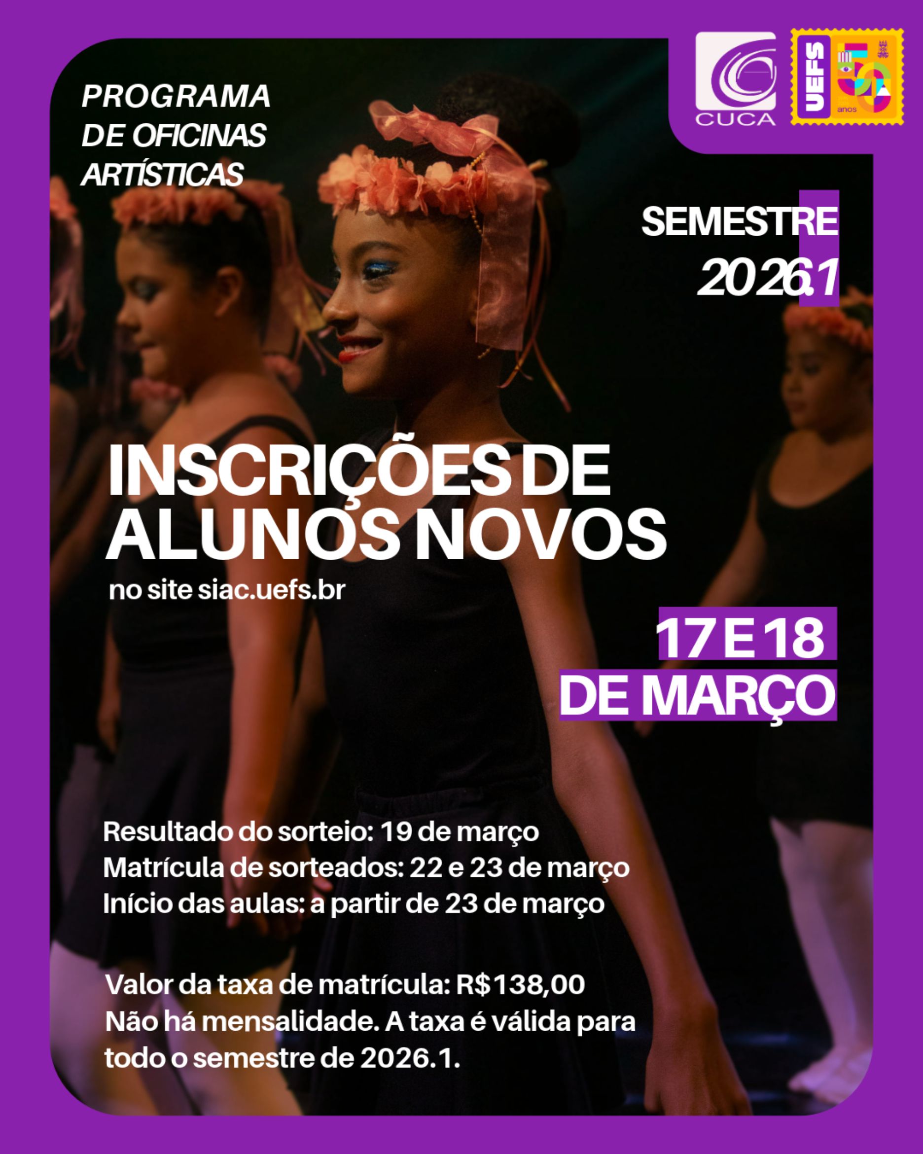 Cuca/Uefs abre inscrições para mais de mil vagas em oficinas artísticas até dia 18