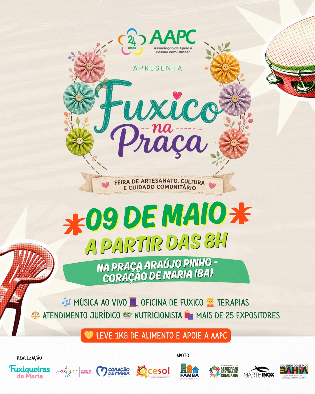 AAPC e Fuxiqueiras de Maria realizam Feira “Fuxico na Praça” com artesanato, cultura e serviços gratuitos em Coração de Maria
