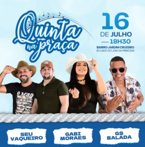 Quinta na Praça leva música e entretenimento ao Jardim Cruzeiro nesta quinta-feira (16)
